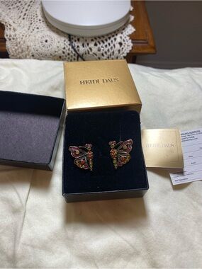 Heidi Daus Multicolor Crystal Butterfly Clip on Earrings